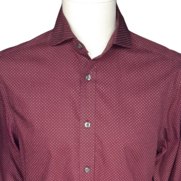Black Brown 1826 SZ M Slim Fit Burgundy Men's Button Up Egyptian Cotton Shirt - Picture 5 of 13